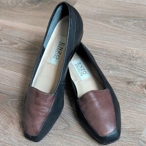 Vintage Enzo Angiolini Liberty leather flats/loafers black brown Dark Academia